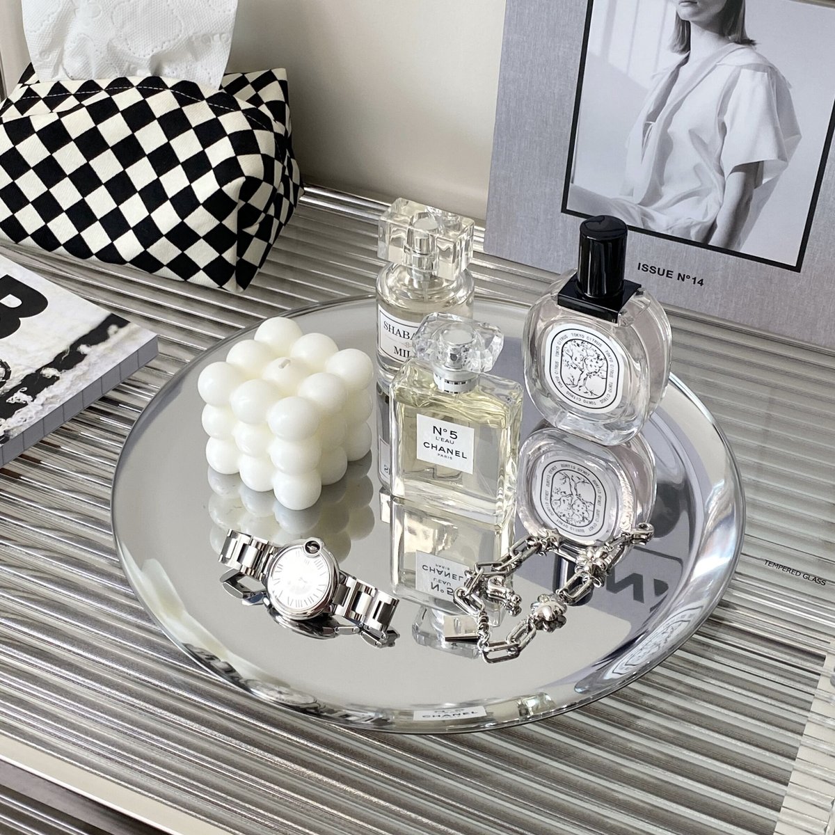 シルバー カラー ミラー アクセサリー トレイ プレート | 70PARK