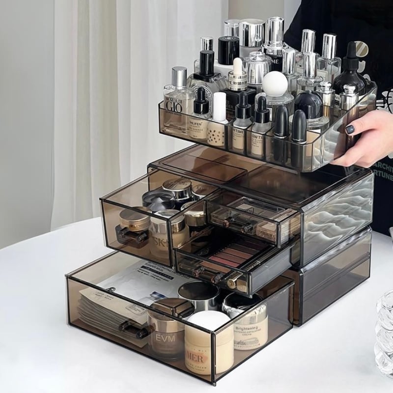 クリアカラー 引き出し 4杯 コスメ 収納 ボックス 全2色 大容量 | 70PARK