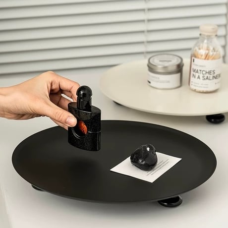 #脚付き モノトーン 大判 アイアン ラウンド トレイ 全2色 コスメ 収納