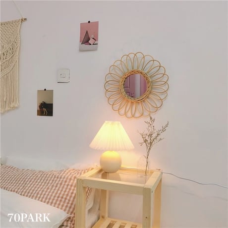 #フラワー & 太陽 モチーフ ラタン ミラー 全2タイプ 鏡