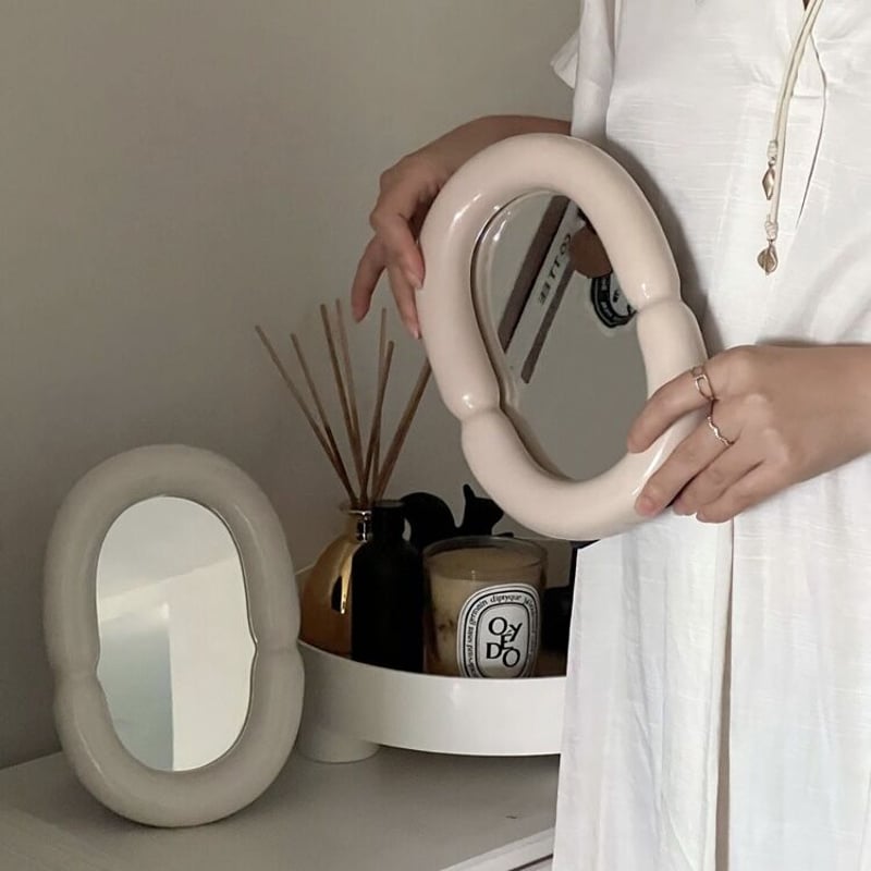 Crate&Barrel ウォールナットフレーム　オーバルミラー 鏡 壁掛け鏡 ウォールミラー ノンフレーム オーバル ミラー 30cm