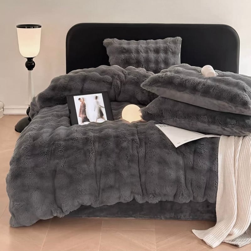ダークグレー もこもこ ふわとろ 布団カバーセット 全2サイズ ベッド