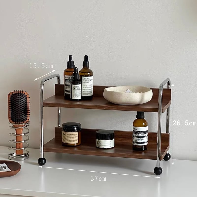 ウッド × シルバー ブラック ボール 二段 ディスプレイ ラック 収納