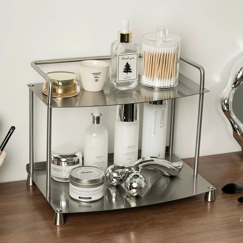 ステンレス シルバー 収納 二段 ディスプレイ ラック コスメ収納
