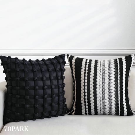 #ブラック ミックス クッションカバー 全2種 45×45 モノトーン