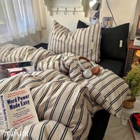 #ベージュ ブラック ダブル ストライプ柄 布団カバーセット 全2サイズ ベッドカバー 通年 オールシーズン