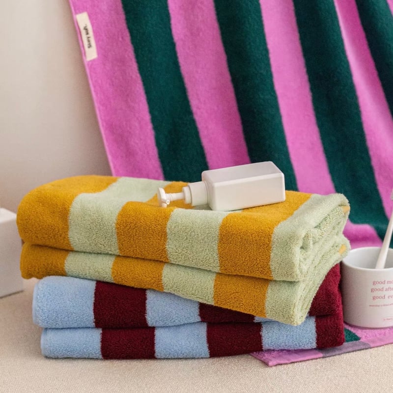 ワイド ストライプ カラフル バスタオル 全3色 綿 100% 吊り下げ