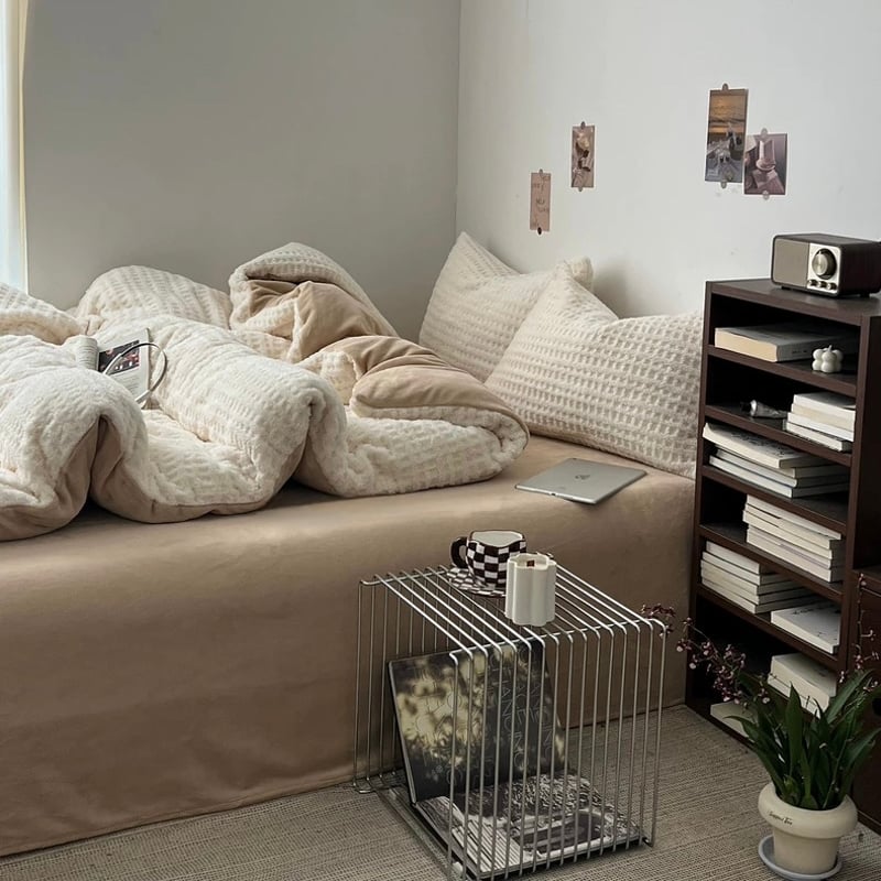 ホワイト ベージュ 厚手 ミルク フリース 冬用 布団カバーセット 全2