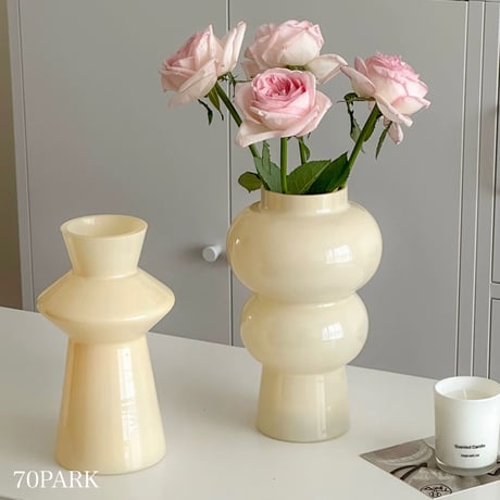 #ミルクカラー ガラス フラワーベース 全2種 花瓶