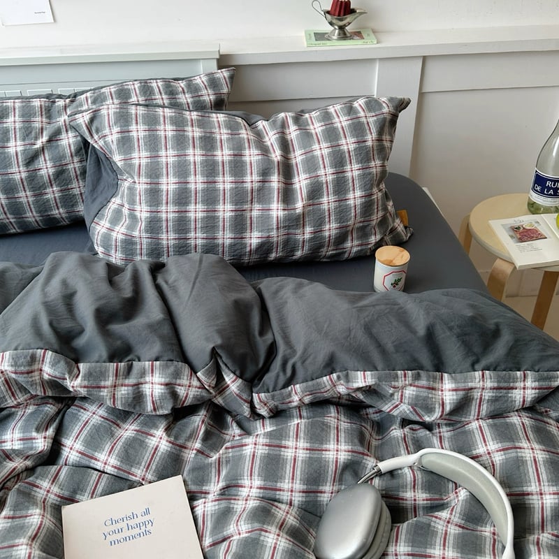 チェック柄コットンカバーセット シングル 布団カバーセット 3点セット ボックスシーツ シングル 春夏秋冬