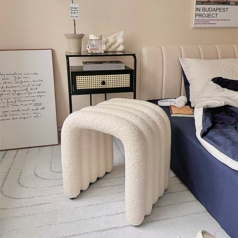 美品ドレッサーの木製アーチ型椅子 クッション付き ブークレ アーチ型 スツール ドレッサー 椅子 オットマン stool
