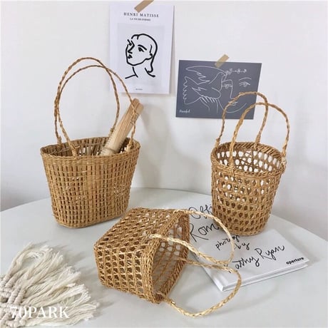 #ナチュラル 収納 ミニ バスケット 3種 かごバッグ