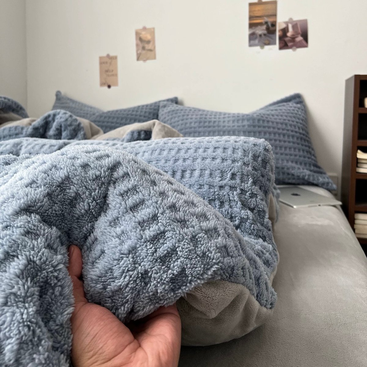 ブルー グレー 厚手 ミルク フリース 冬用 布団カバーセット 全2サイズ