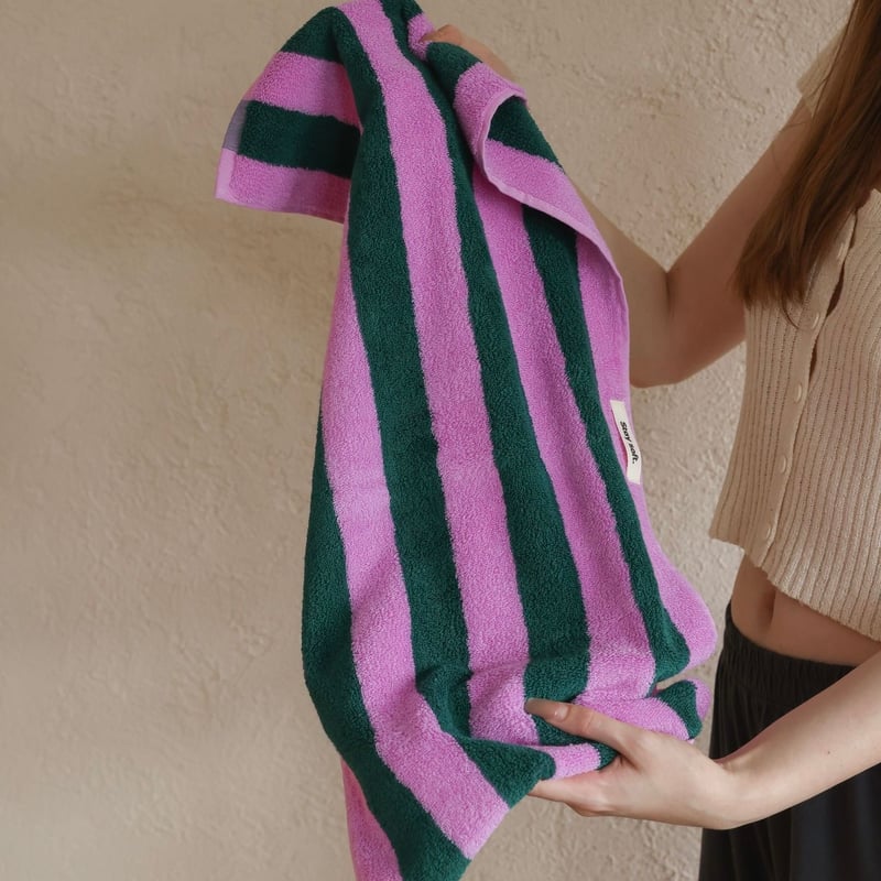 ワイド ストライプ カラフル フェイスタオル 全3色 綿 100% 吊り下げ