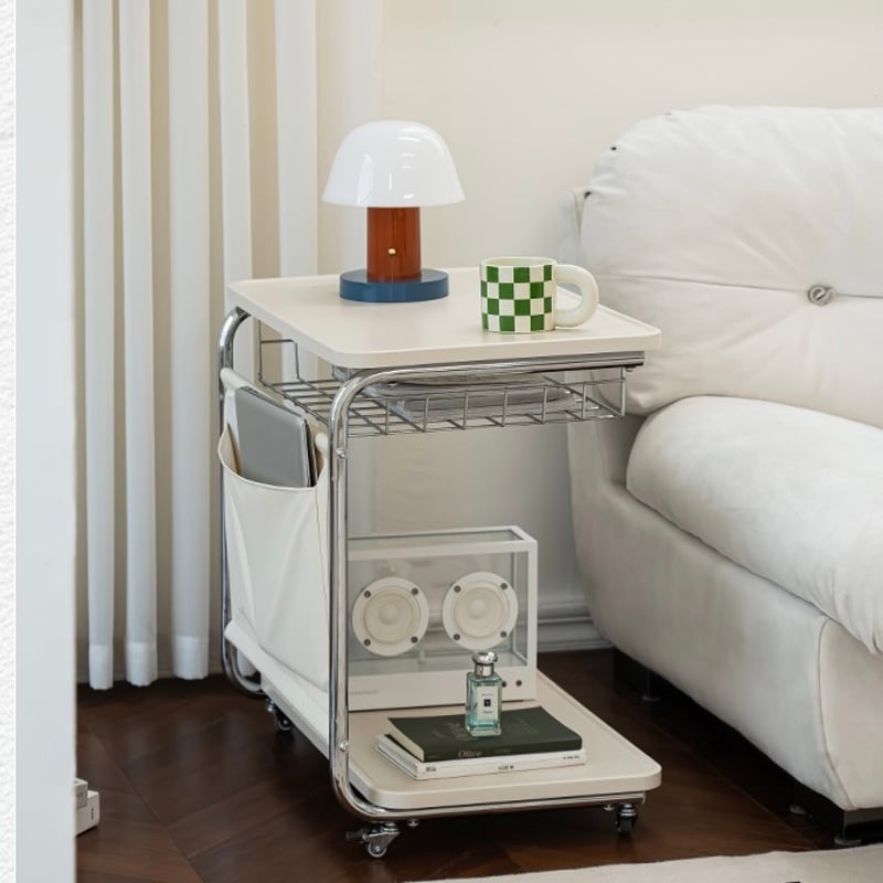 キャスター付き コの字 ポケット 収納 二段 サイドテーブル 全2色