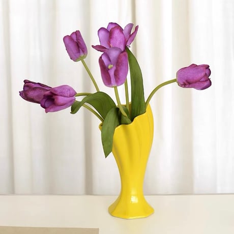 #イエロー トランペット型 セラミック フラワーベース 花瓶
