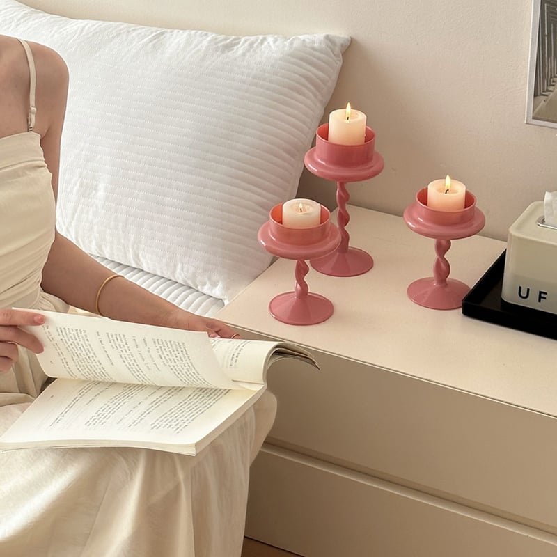 2way ピンク ツイスト キャンドルホルダー 全2サイズ | 70PARK