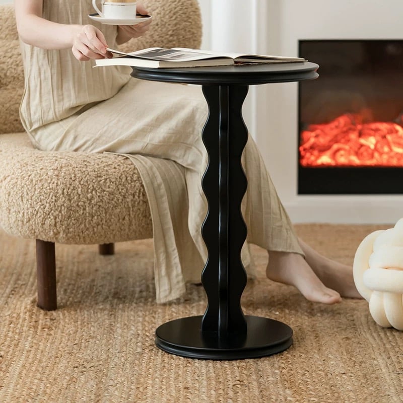 ブラック ウエーブ レッグ ラウンド コンパクト サイドテーブル | 70PARK