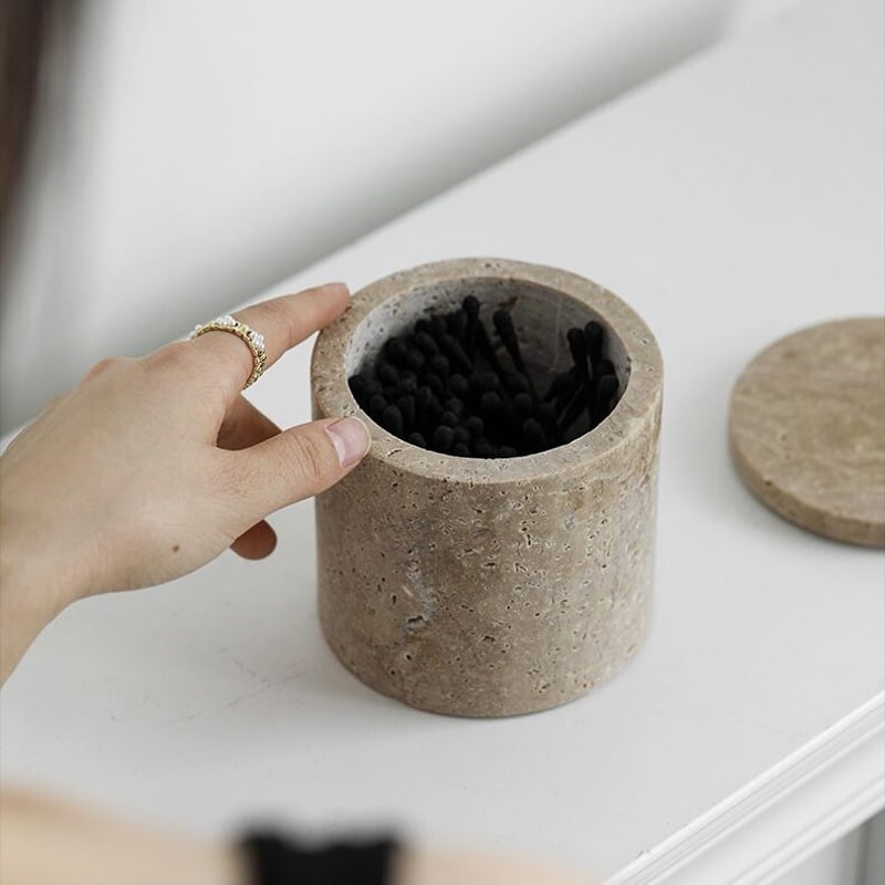 トラバーチン 蓋付き 小物入れ 天然大理石 キャニスター | 70PARK