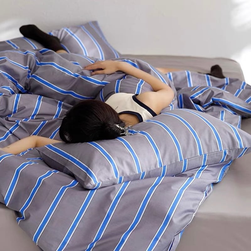 グレー ブルー ストライプ 布団カバーセット 全2種 ベッドカバー