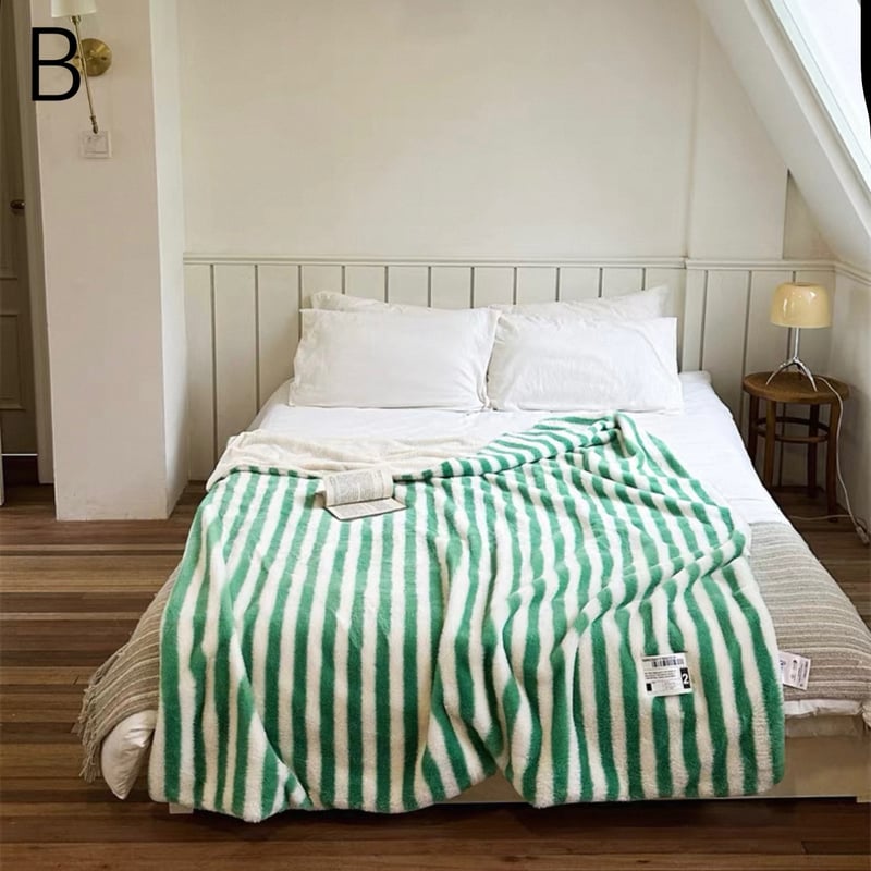 ワイド ストライプ柄 ふわふわ ソフト ブランケット 全3色 150×200