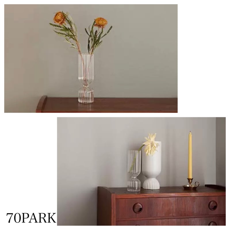 即納】#ストライプ クリア ガラス フラワーベース 花瓶 | 70PARK