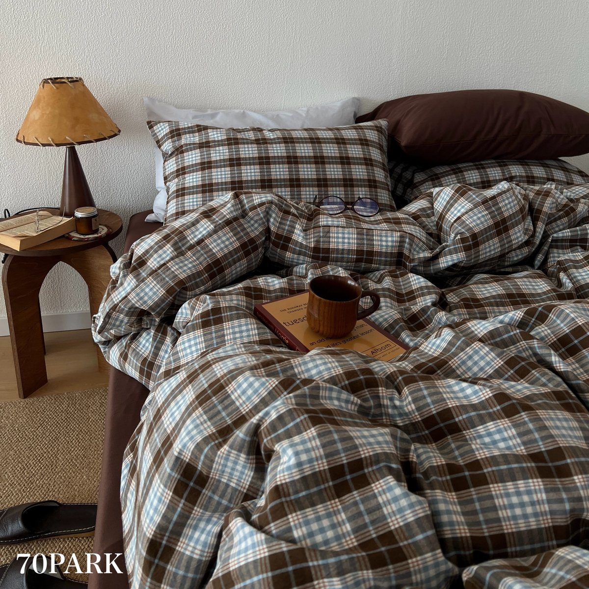 ブラウン シーツ チェック柄 コットン 布団カバーセット 全3種 オール