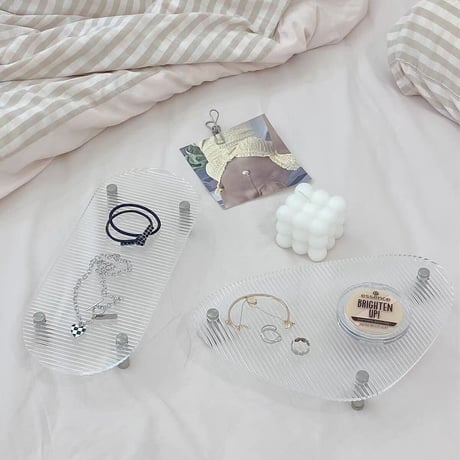 #脚付き ストライプ模様 アクリル トレイ  全3タイプ