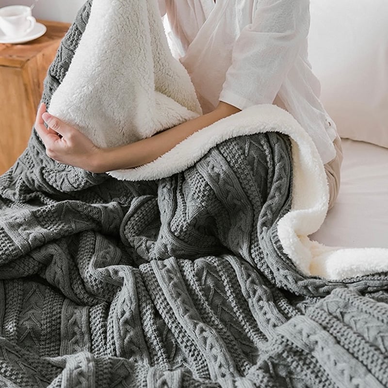 ケーブルニット ボア ブランケット 全3色 130×160 毛布 | 70PARK