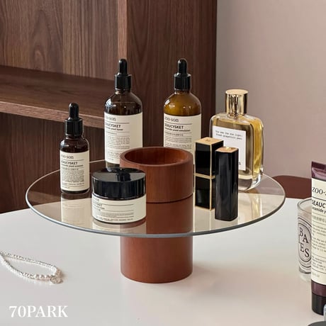 #クリア ガラス プレート ウッド スタンド トレイ 香水収納 コスメ収納