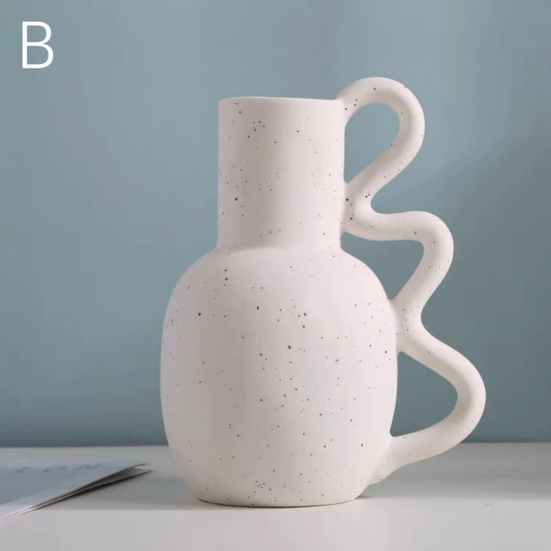 手作り陶器製花瓶 灰緑とクリーム