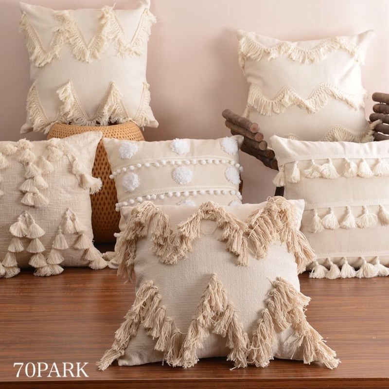 即納】#タッセル付き ボヘミアン テイスト クッションカバー 全6タイプ