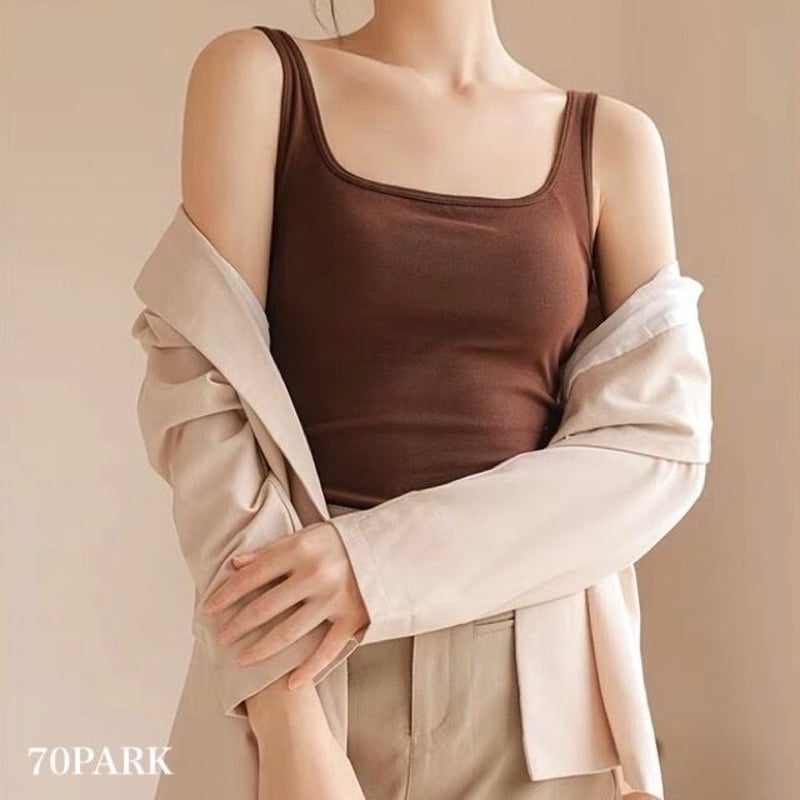 即納】#パッド入り スクエア タンクトップ 全4色 ブラトップ