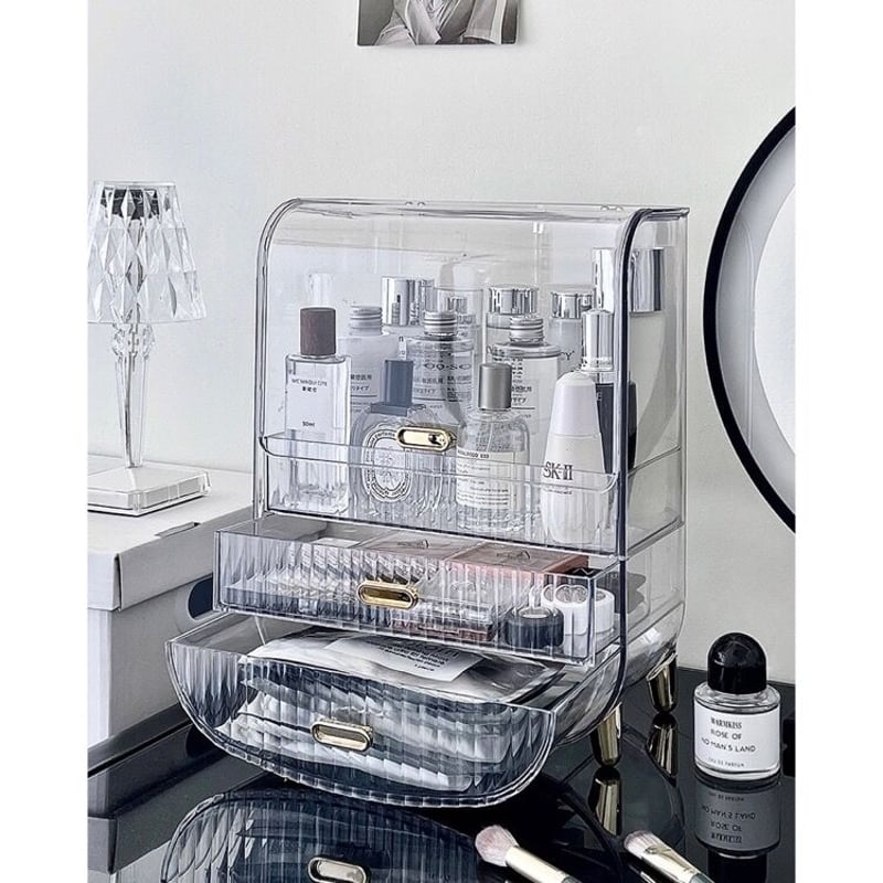 即納】#クリア ゴールド 蓋付き 大容量 コスメ ボックス 収納