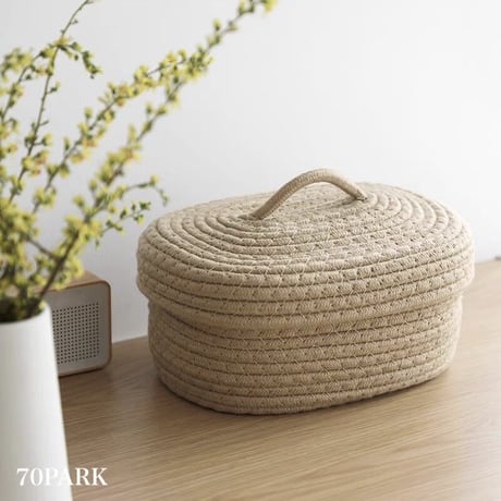 【即納】#ロープ編み  蓋付き 小物入れ  全2色 バスケット 収納