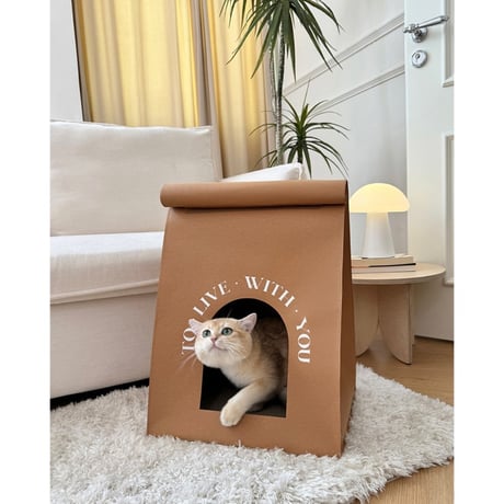 #ペーパーバッグ風 キャットハウス 全2色 猫ハウス 爪とぎ ハウス 折りたたみ