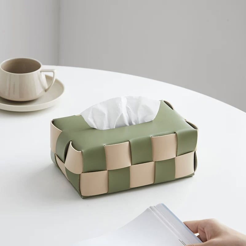 即納】#編み込み フェイクレザー ティッシュケース 全6色 チェッカー柄