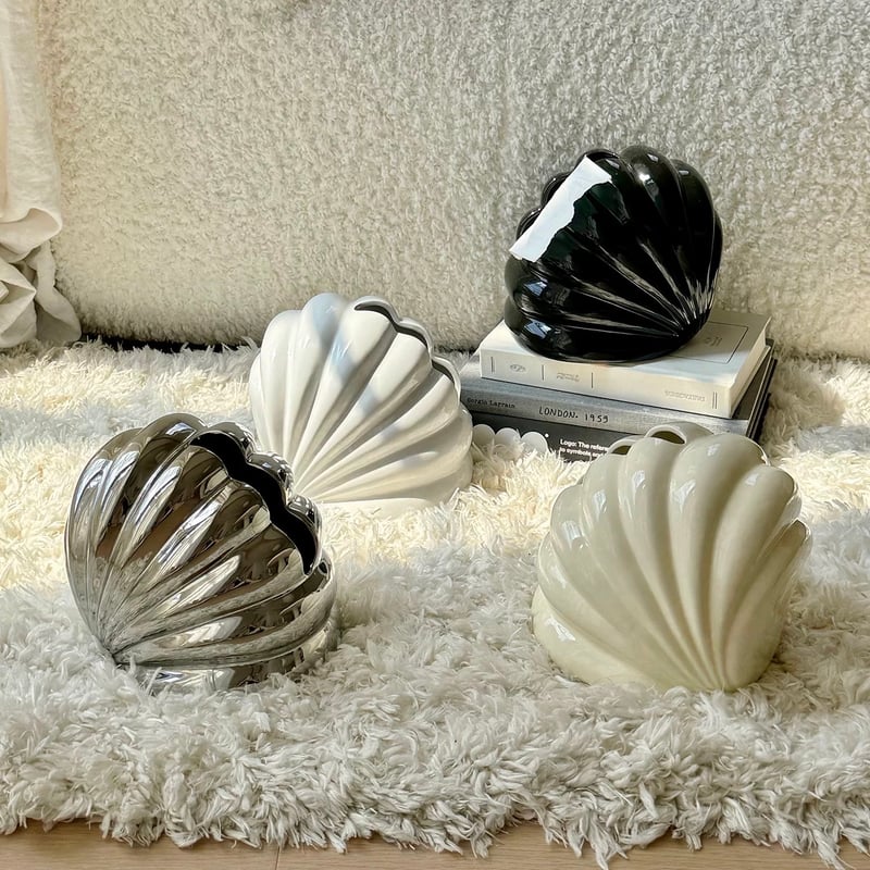 シェルモチーフ モダン アート セラミック ティッシュケース 全4色