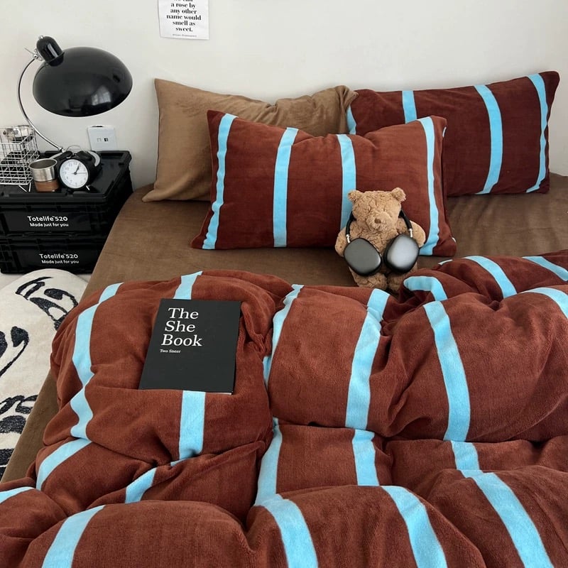 ブラウン ブルー ワイド ストライプ 冬用 布団カバーセット 全3種 | 70PARK