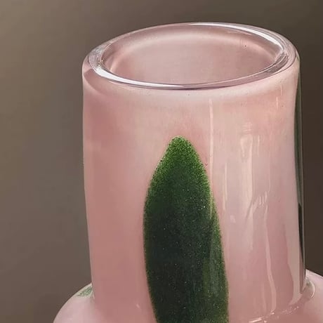 #グリーン ドット ピンク ガラス フラワーベース 花瓶