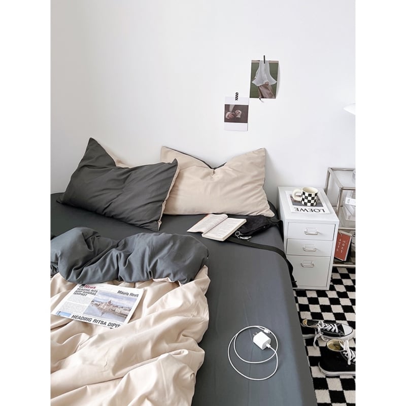 ベージュ系 ツートーン 無地 布団カバーセット 全2色 ベッドカバー