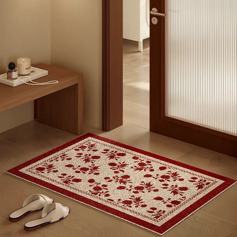 レッド フラワー柄 玄関 マット 50×80 泥落としマット | 70PARK