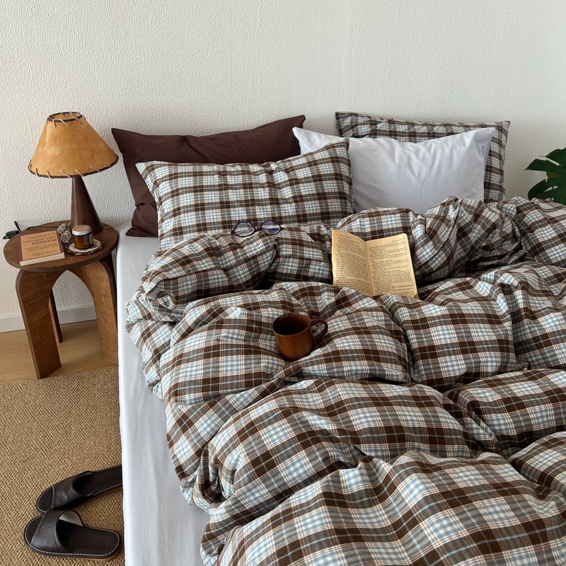 ブルー シーツ チェック柄 コットン 布団カバーセット 全3種 オール
