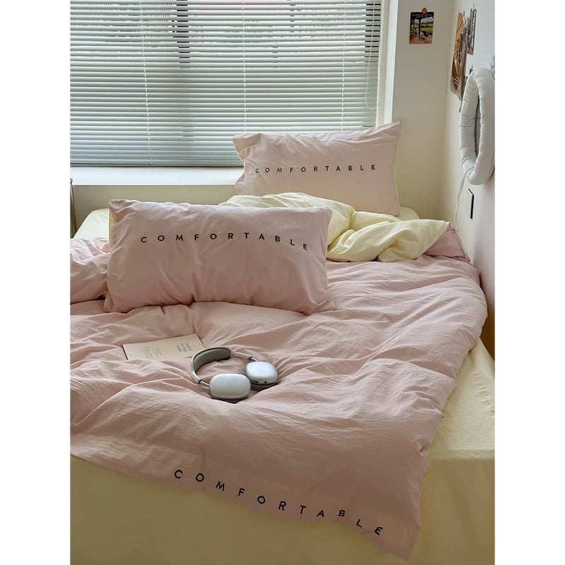 無地 バイカラー レタリング 布団カバーセット 全4色 ベッドカバー