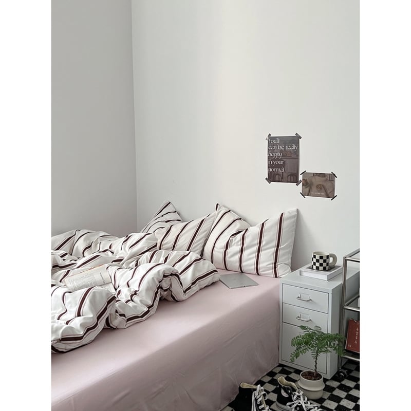 ピンク ワイド ストライプ 布団カバーセット 全2種 ベッドカバー