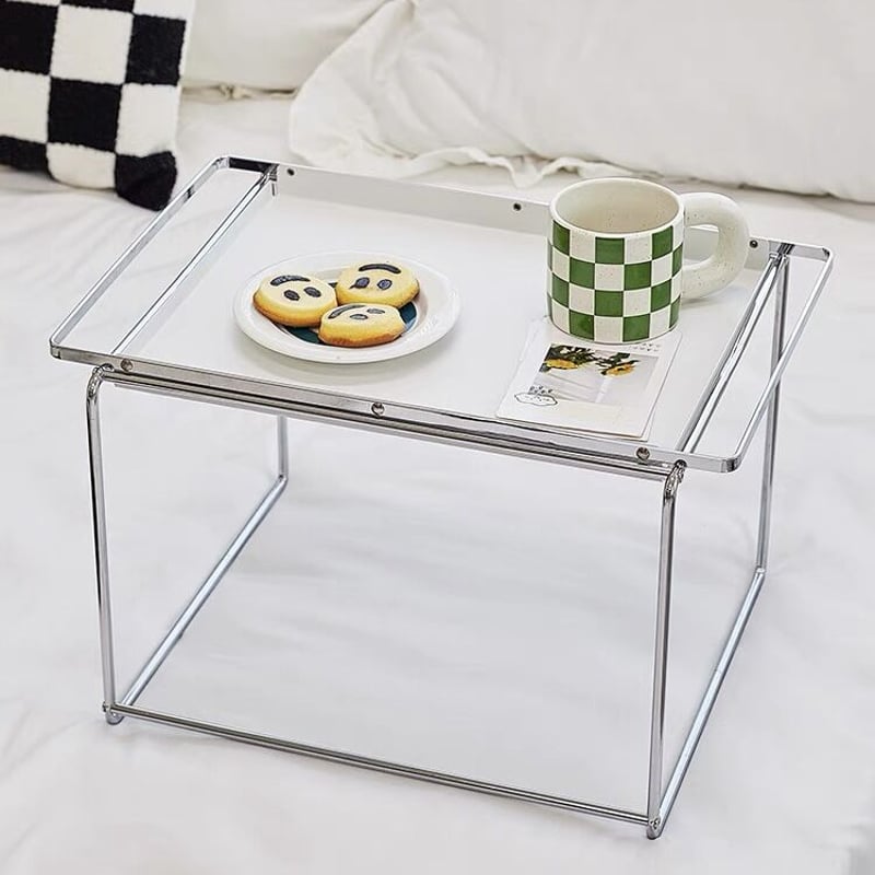 シルバー フレーム ホワイト トレイ 多機能 サイドテーブル | 70PARK