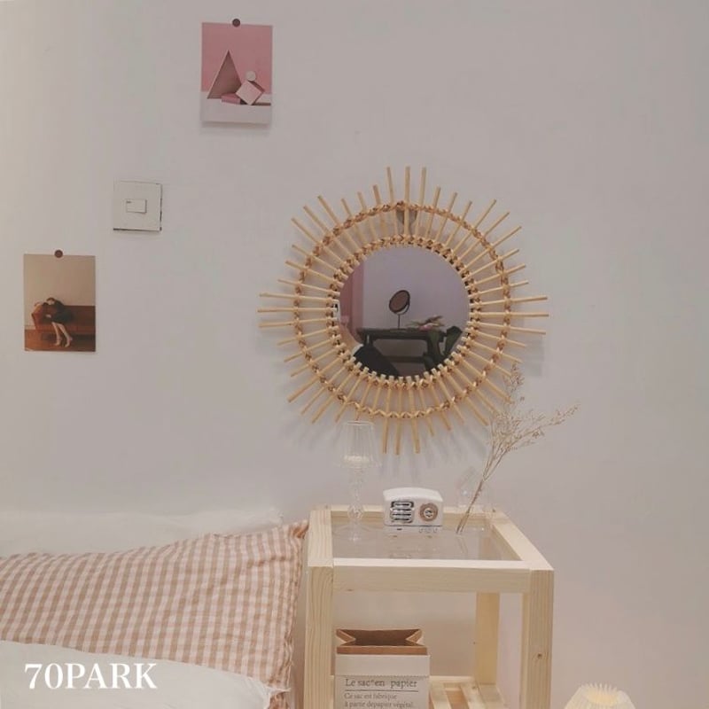 【 フラワー & 太陽 モチーフ ラタン ミラー 】 全2タイプ 鏡 フラワー & 太陽 モチーフ ラタン ミラー 全2タイプ 鏡 | 70PARK