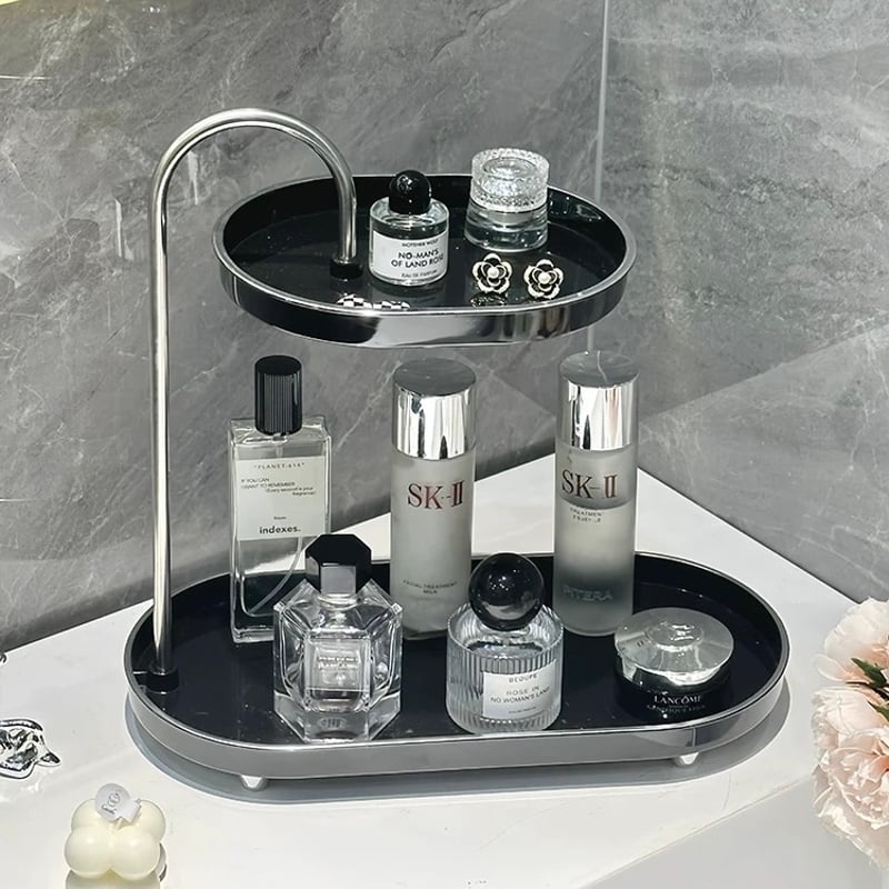 上部スライド オーバル 二段 トレイ 全2色 コスメ 収納 香水収納