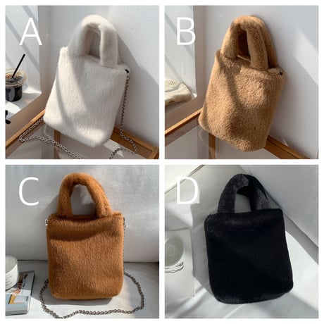 【即納】#2way フェイクファー ハンドバッグ 全4色 ショルダー