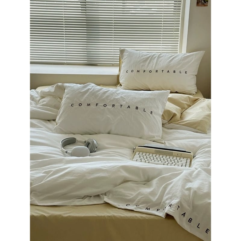 無地 バイカラー レタリング 布団カバーセット 全4色 ベッド